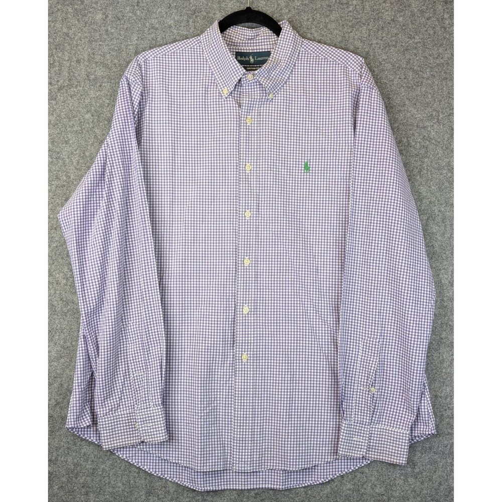 Ralph Lauren Shirt Men’s XL Purple Plaid Button Down Pony Logo Custom Fit Shirt